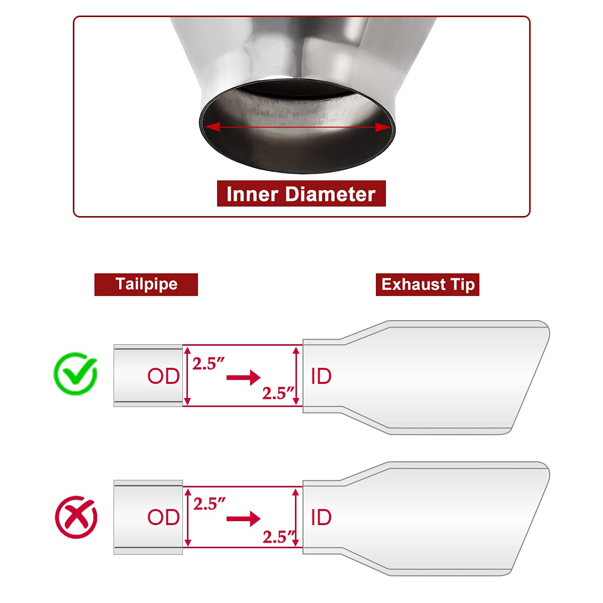 Upower 2.5 Inch Inlet Diesel Exhaust Tip 2.5 '' To 4 '' Exhaust Tailpipe 5 '' Long Double Wall 304 Stainless Steel Weld-On Round