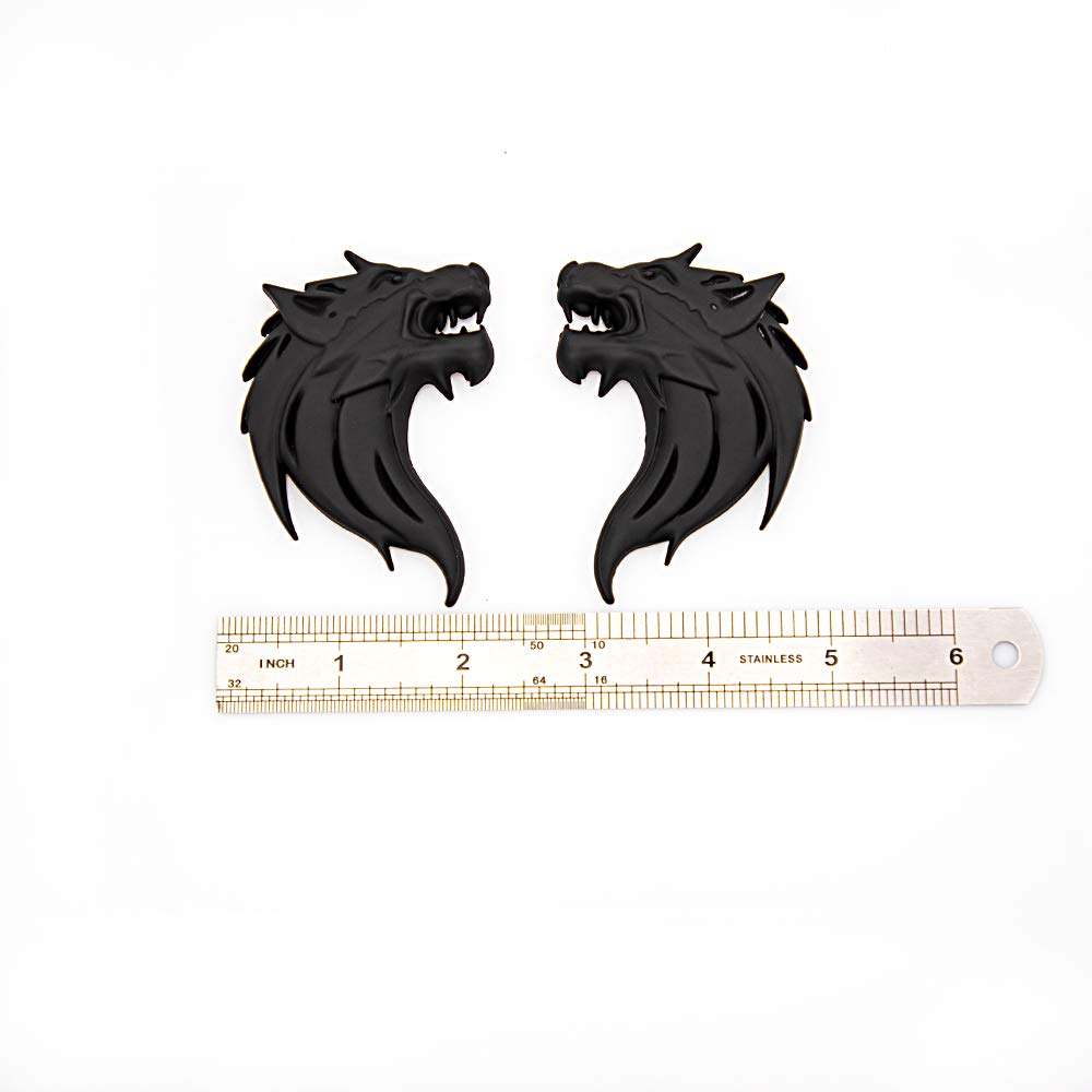 Carrun 2Pcs 3D Wolf Head Metal Emblem Car Motorcycles Side Fender Rear Styling Emblem Badge Decal (Black)