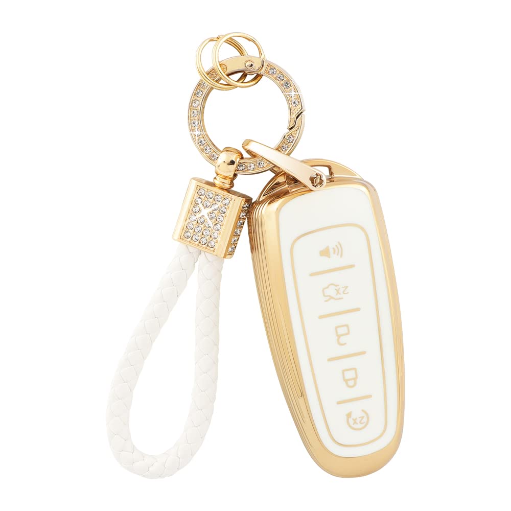 Pifoog Key Fob Cover For Ford 5 Button Car Key Shell Case Glitter Keychain For Ford Edge Explorer Expedition Focus Taurus Escape
