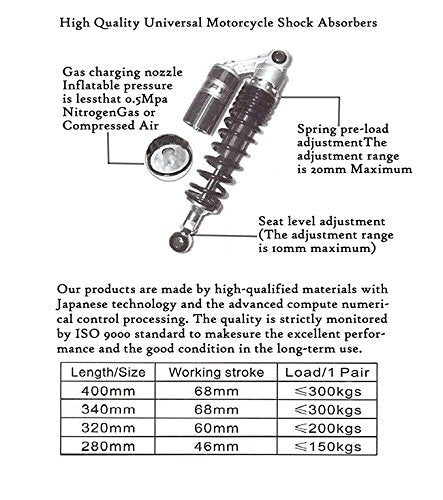 GZYF 13.5'' 340mm Universal Motorcycle Rear Shock Absorbers Suspension Fit for Honda, for Yamaha, for Suzuki, for Kawasaki ATV G