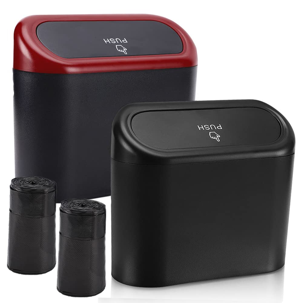 Accmor Car Trash Can With Lid, 2 Pack Mini Auto Dustbin Garbage Organizer Holder, Portable Hanging Wastebasket Trash Container B