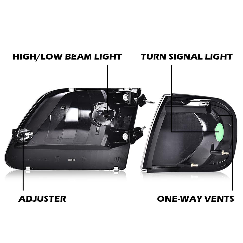 Cheda Headlights Assembly Headlamp Compatible With 1997-2003 Ford F150 / 1997-2002 Ford Expedition Chrome Housing W/Clear Corner