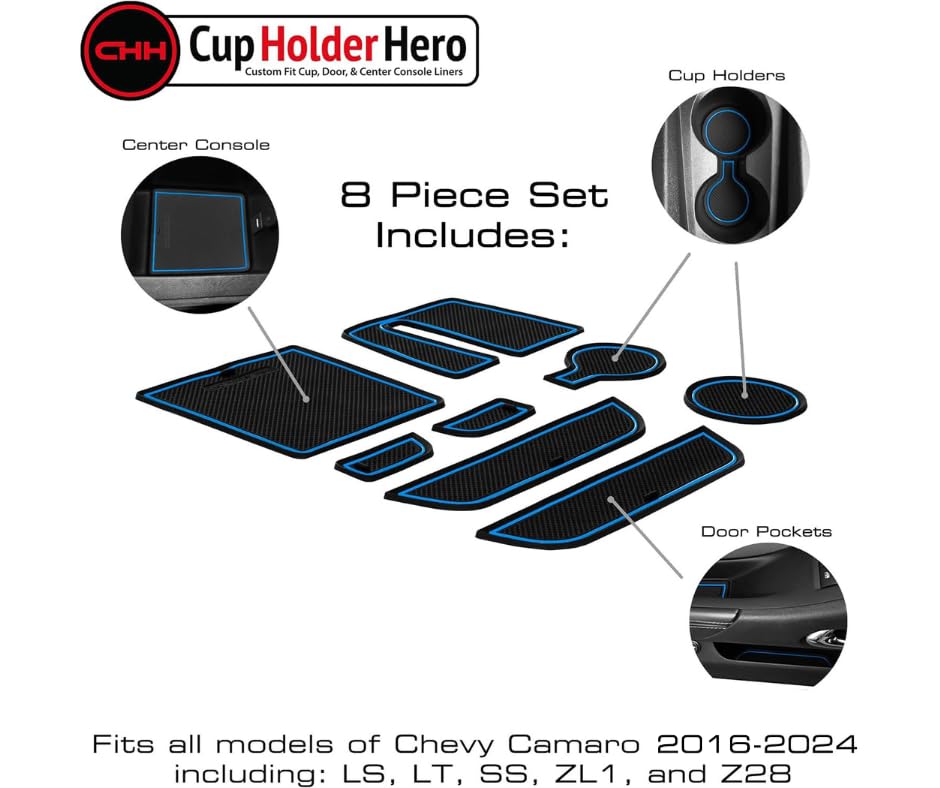 Cupholderhero Fits Chevy Camaro Accessories 2010-2022 Premium Custom Interior Non-Slip Anti Dust Cup Holder Inserts, Center Cons