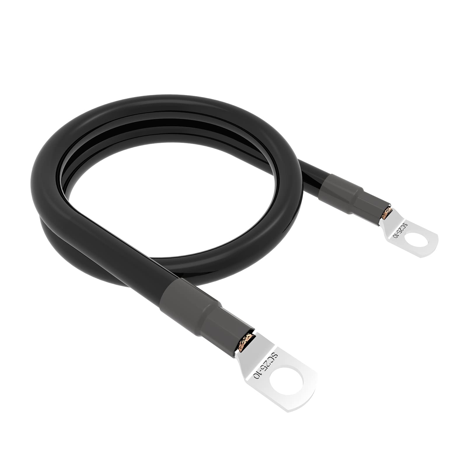 4 AWG Gauge 18inches Battery Power Inverter Cable Set Red + Black Pure Copper Wire with Lugs 3/8'' Terminal for Automotive, Mari