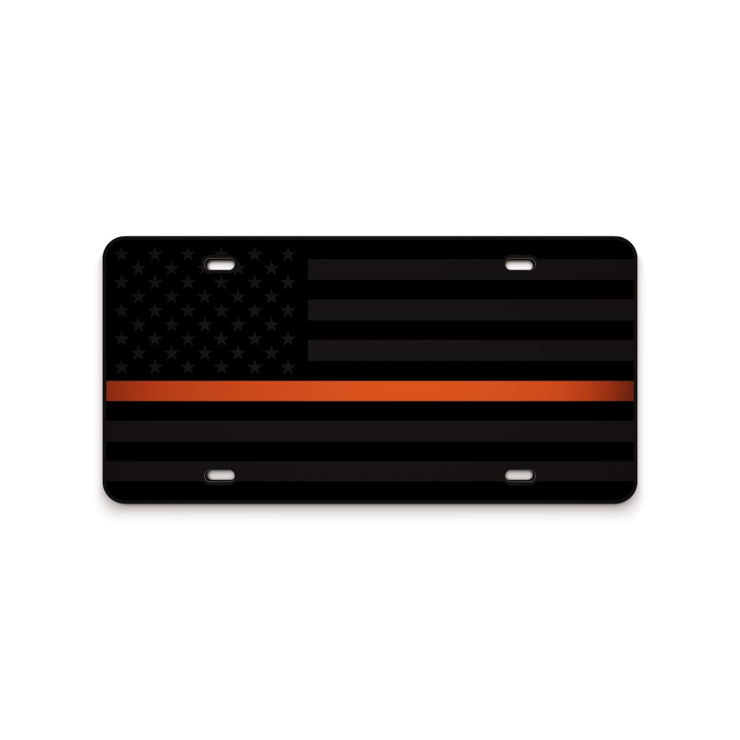 Jass Graphix Thin Orange Line Almost Invisible American Flag License Plate Sar Ems Search And Rescue Matte Black On 1/8 '' Black