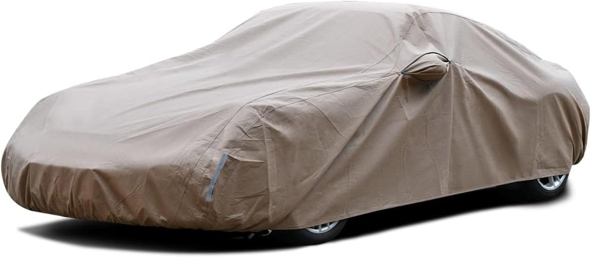 Tecoom Car Cover Waterproof All Weather, Non-Woven Breathable Outdoor Full Covers For Automobiles With Zipper Pockets Sun Uv Win