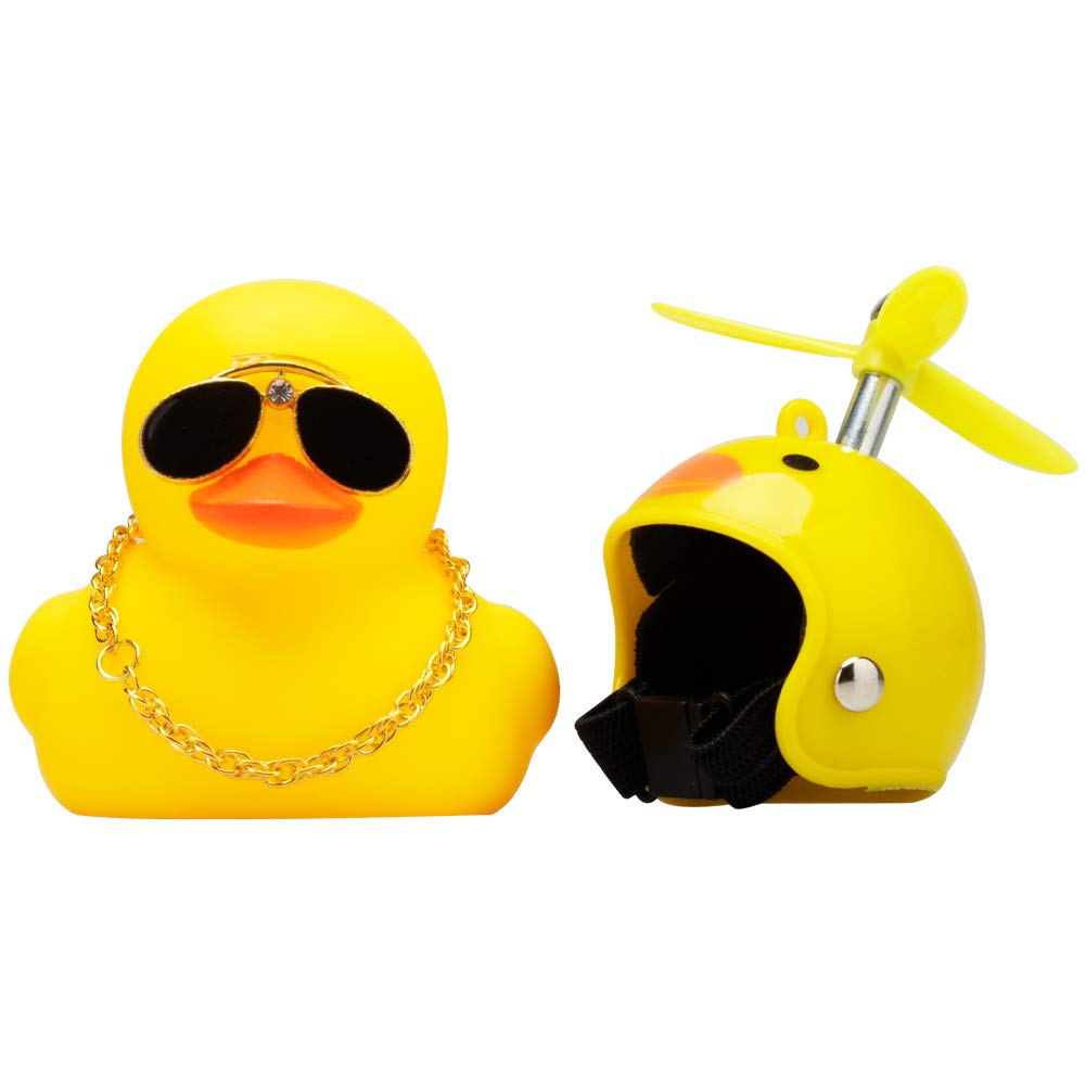 wonuu Rubber Duck Toy Car Ornaments Yellow Duck Car Dashboard Decorations with Propeller Helmet