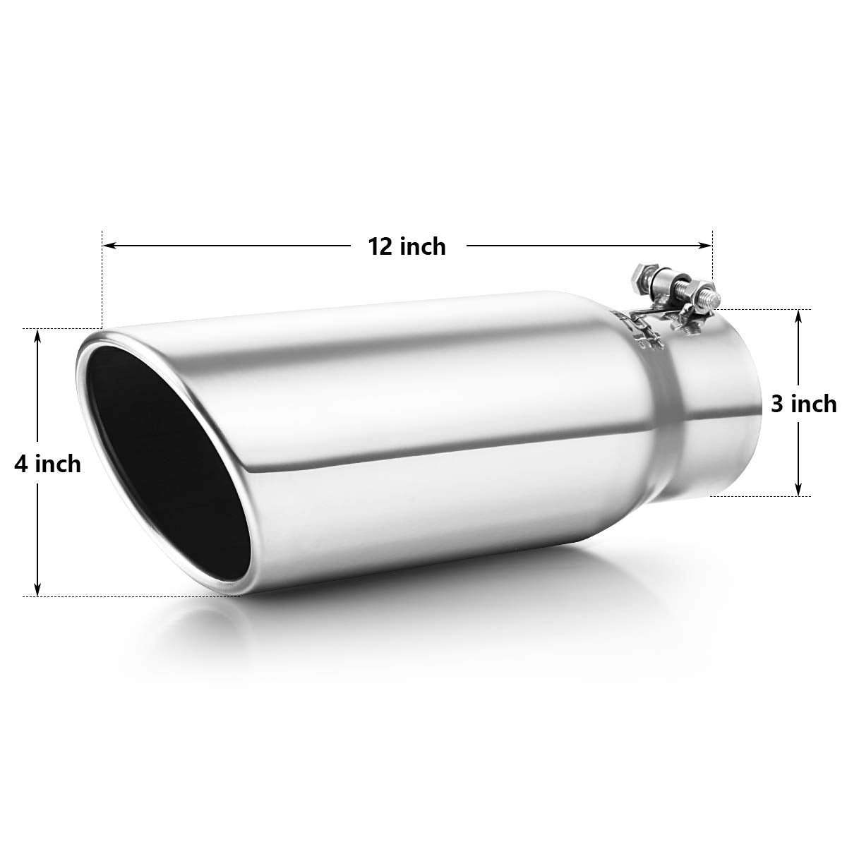A-Karck Exhaust Tip 3 Inch Inlet, Bolt On 3'' Inlet 4'' Outlet 12'' Long Exhaust Tip Stainless Steel Polished Finish For Tailpip