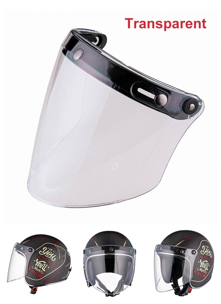 VCOROS Universal 3-Snap Flip Up Visor Shield Lens for Retro Open Face Motorcycle Helmet (Clear)