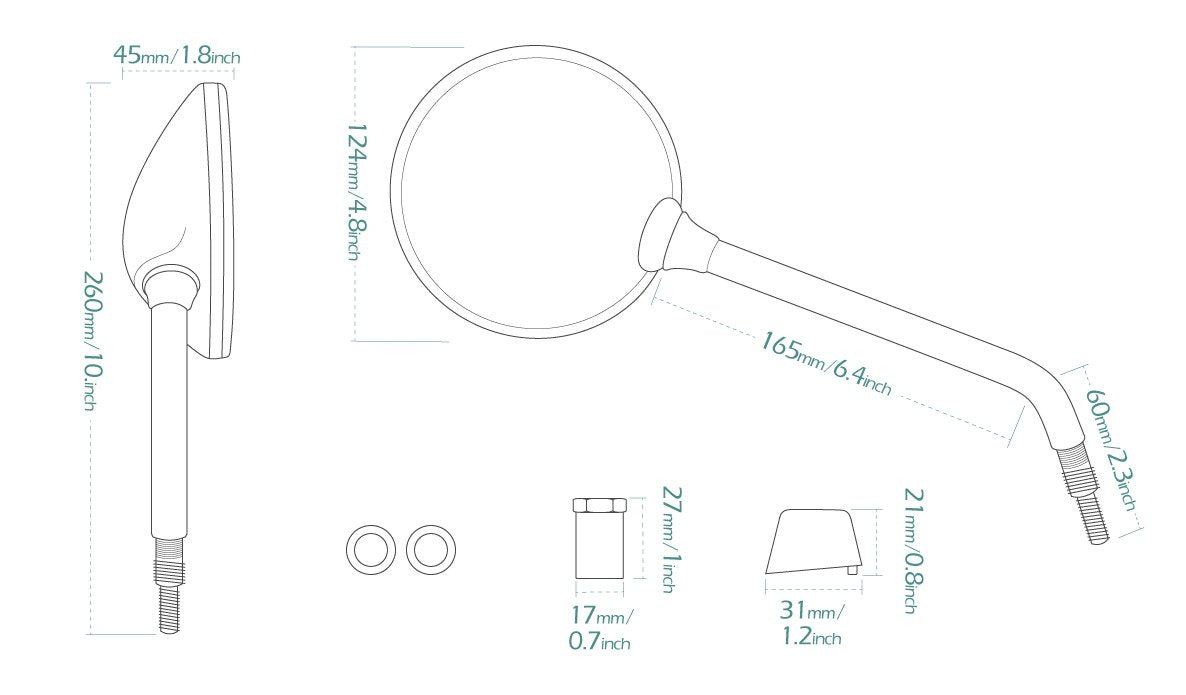Kiwav Oem Replacement Mirror Fv-025-1 Compatible For Piaggio Liberty Rst125 200 Vespa Lx 50 125 150 Left Hand