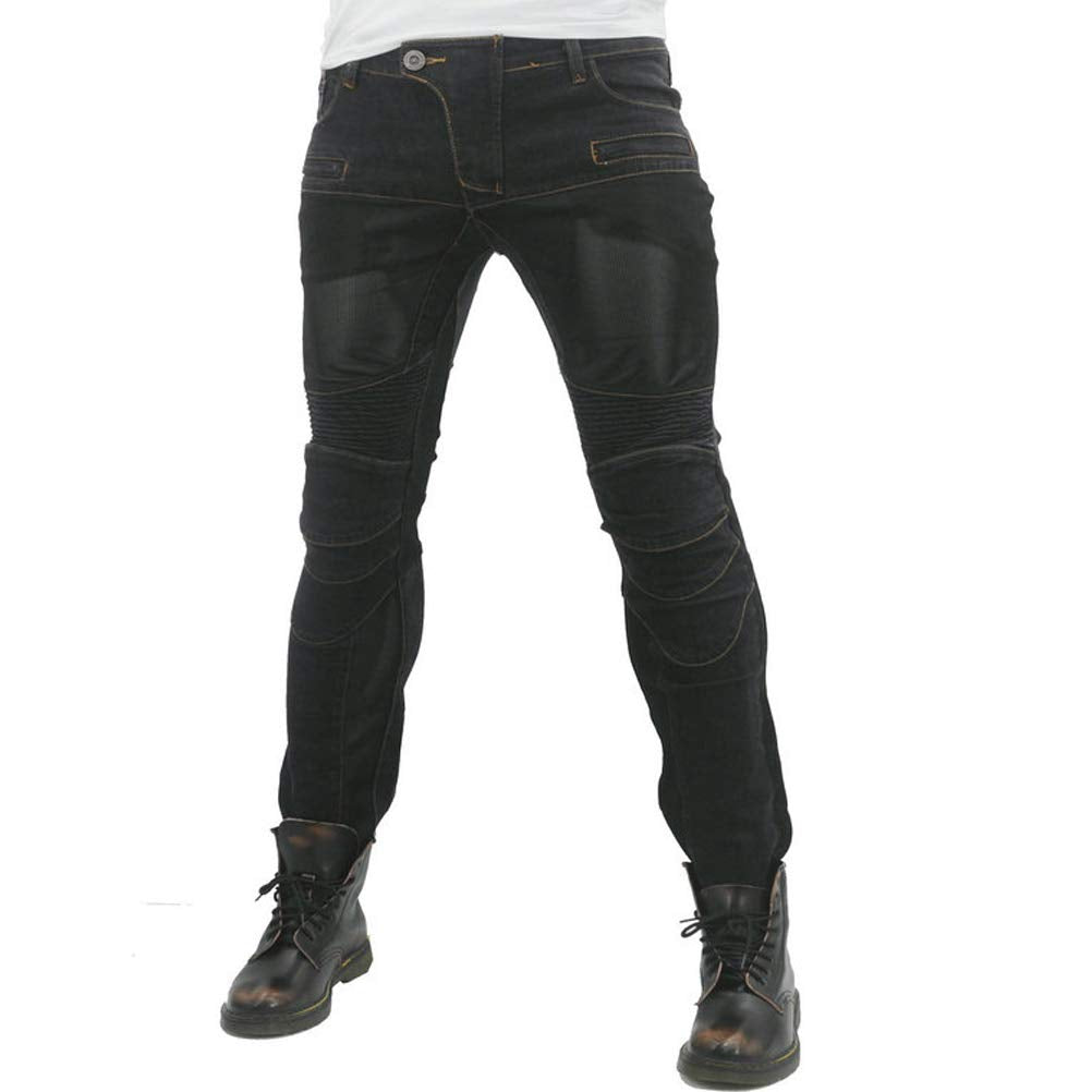 2019 Men Motorcycle Riding Jeans Armor Racing Cycling Pants With Upgrade Knee Hip Protector Pads (Black, L=32)