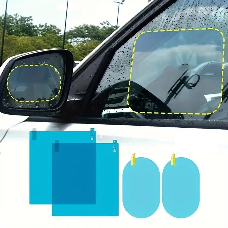 Tekcool Car Accessories 4Pcs Car Rearview Mirror Films Antirain Fog Waterproof Pet Clear Film Accessories (2 Oval + 2 Square Fi