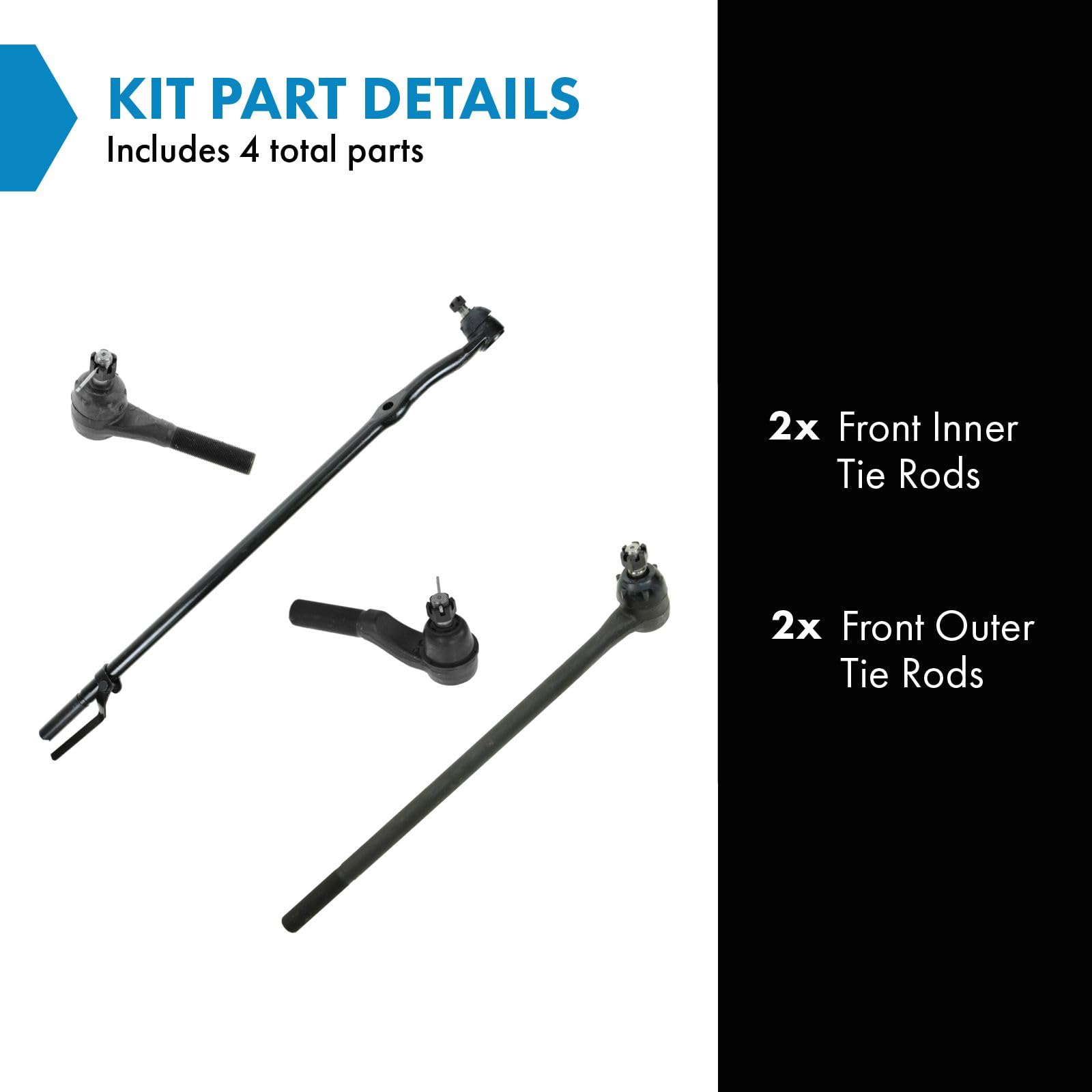 Trq Front Inner And Outer Tie Rod Set Compatible With 1980-1996 Ford Bronco 1980-1983 F-100 F-150 1980-1997 F-250 1997 F-250 Hd