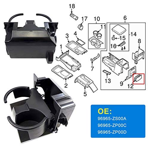 Rear Center Console Cup Holder Fits for Nissan Frontier Xterra Pathfinder 2005-2019 OE Replacement 96965-ZS00A, 96965-ZP00C, 969