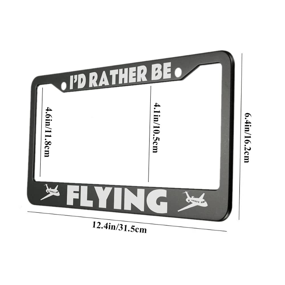 Ofloral I'D Rather Be Flying Aluminum Alloy License Plate Frame Two Airplanes Pattern White Applicable To Us Standard Car Metal