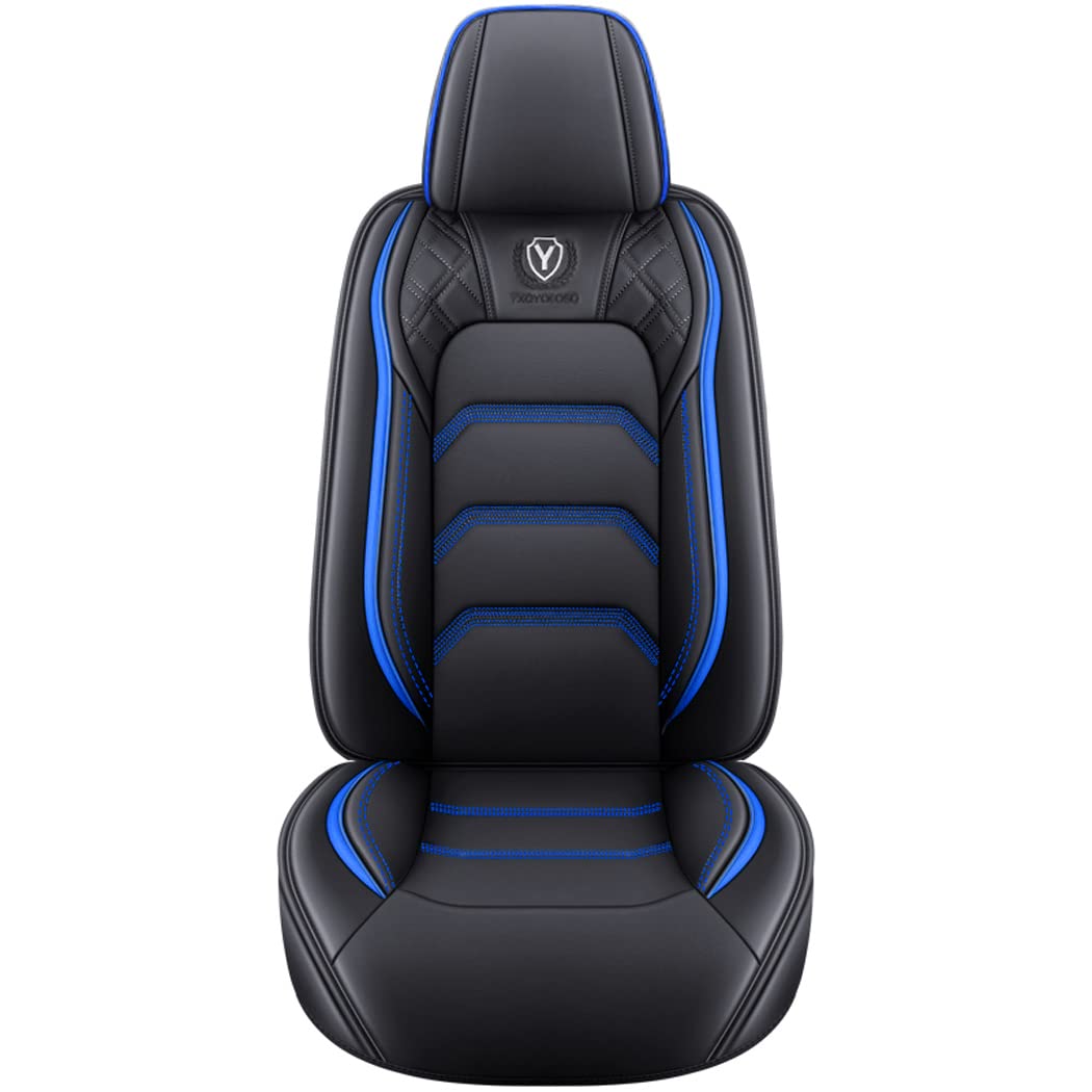 YXQYOEOSO Leather Auto Car Seat Covers Full Set for 5 Seats, Universal Fit, Black & Blue, Model YOEOSO2021A