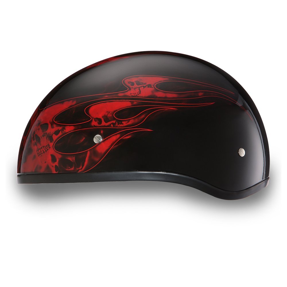 Daytona Helmets Motorcycle Half Helmet Skull Cap- Skull Flames Red 100% Dot Approved