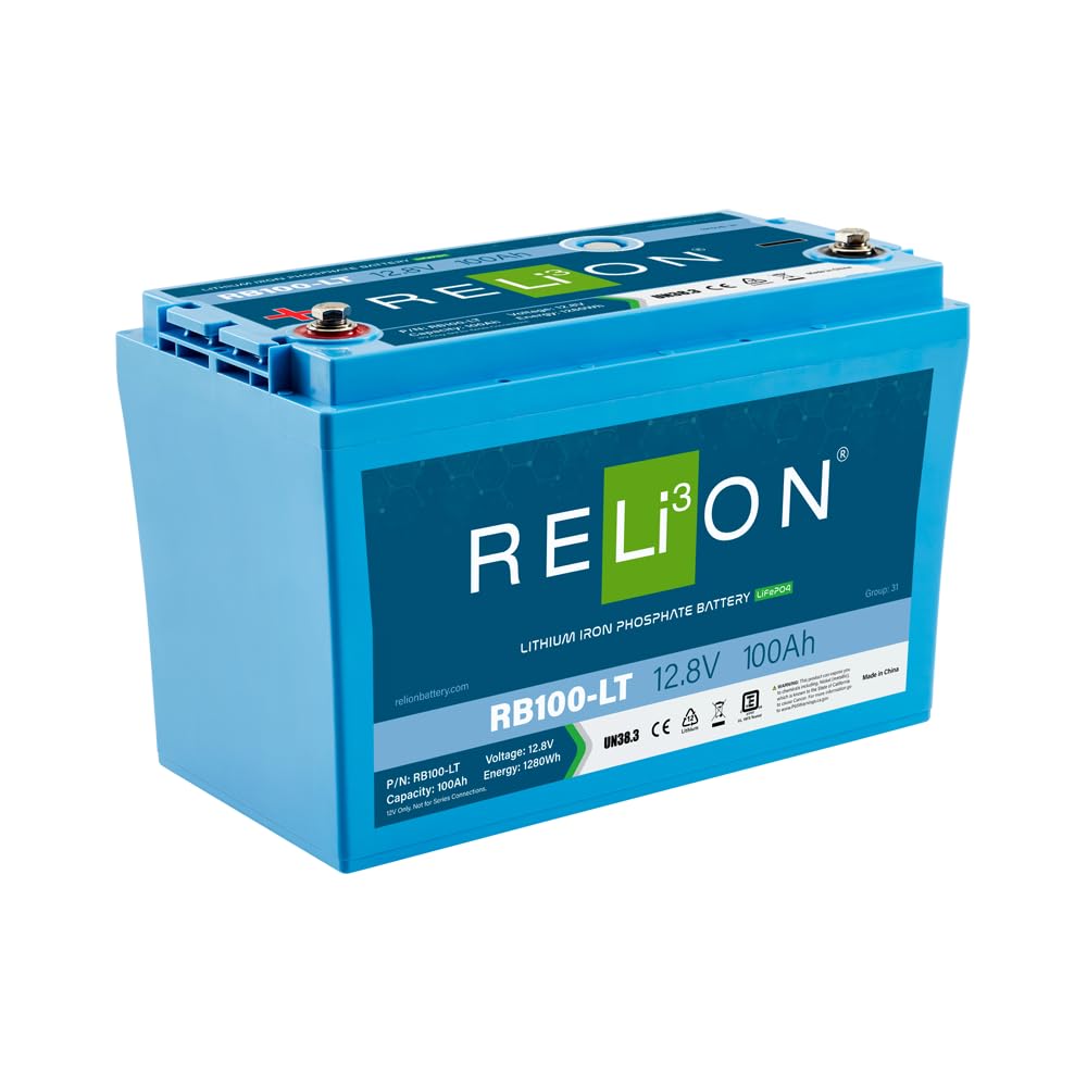 Relion Rb100-Lt | 12V 100Ah | Low Temperature Charging | Lifepo4 Lithium-Ion Battery | Group 31 | 3500~5000 Cycles | 10 Year Warranty | Perfect For Rv, Off Grid, Overland, Marine