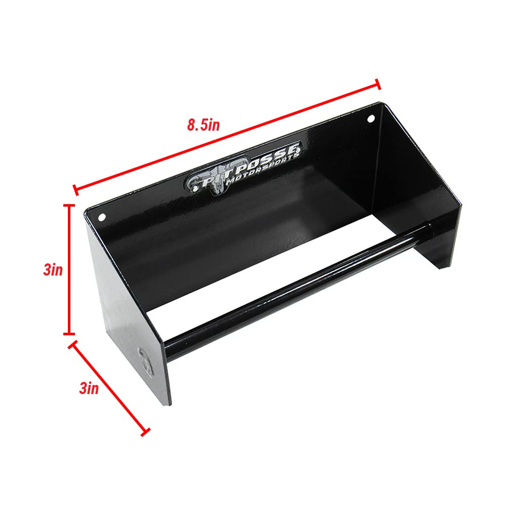 Pit Posse 442BK Ratchet Strap Tie Down Hangers Garage Trailer Storage Organizers -Set of 2 -Made in USA- Powder Coated Black Aluminum Junior Rack Holder-Race Car Enclosed Trailer