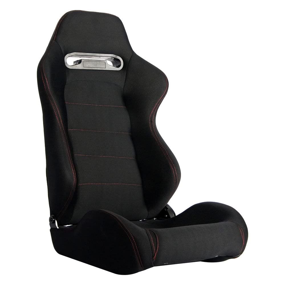 Cipher CPA1013 Black Cloth with Red Stitching Universal Racing Seats- Sold as a Pair
