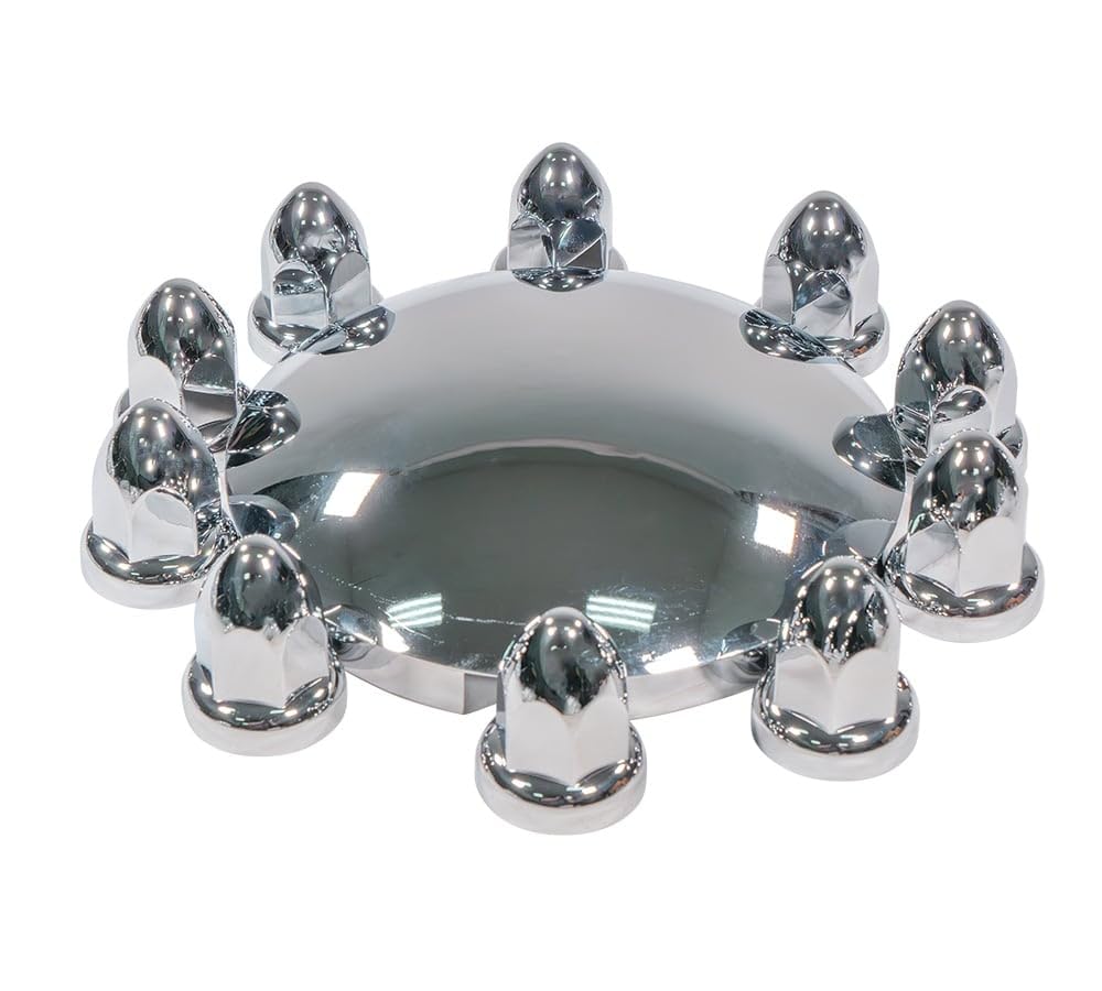 Mytee Products 2 Pack Steel Chrome Axle Wheel Cover Set - Includes (2) Front Hub Caps, (4) Rear Hub Caps, (60) Lug Nut Covers 33