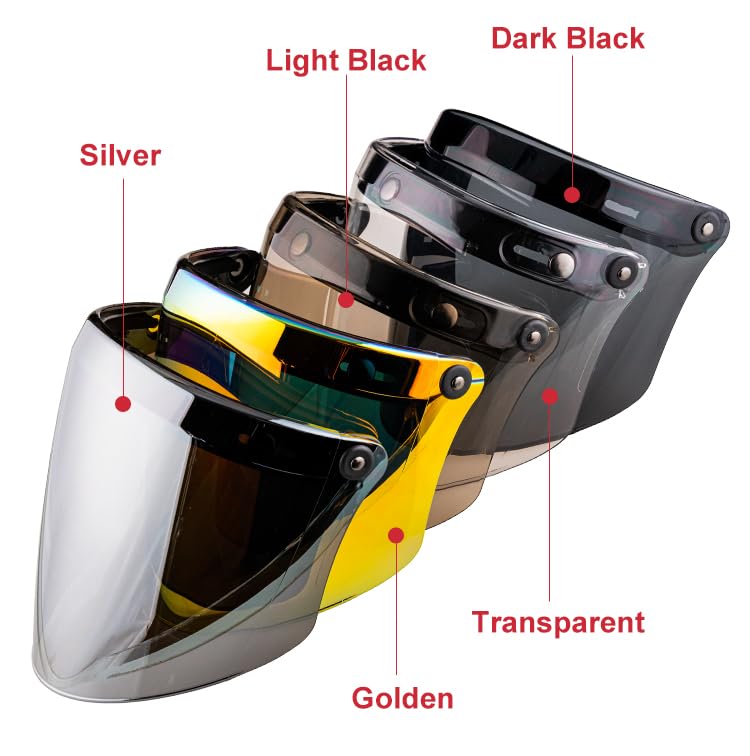 VCOROS Universal 3-Snap Flip Up Visor Shield for Retro Open Face Motorcycle Helmet - Dark Black, Free Size, Model V3