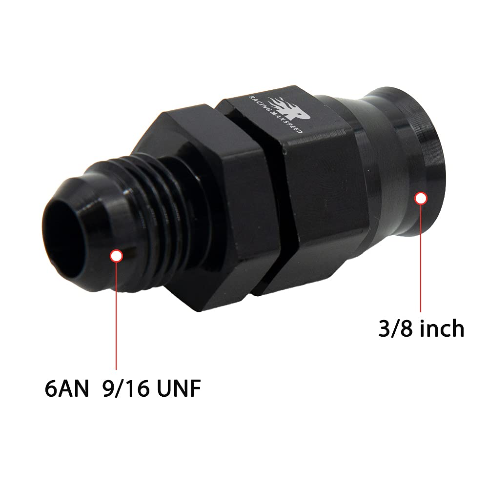 Cnraqr 6An Male Flare To 3/8' Fuel Hardline Tube Fitting Adapter Connector Aluminum Alloy Black Anodized 2Pcs