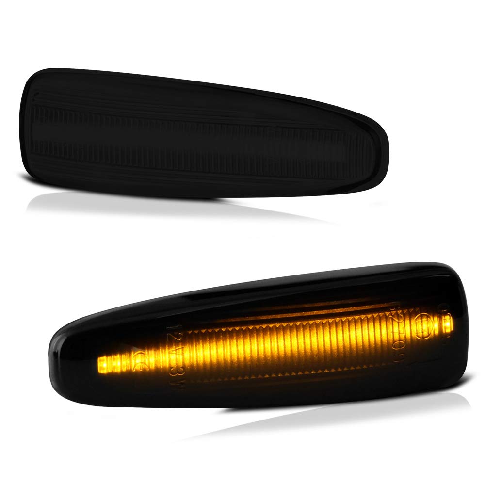 Vipmotoz Amber Full Led Side Indicator Light Front Turn Signal Blinker Lamp For Mitsubishi Lancer Evo X Mirage G4 Outlander Sport, Black Smoked Lens, 2-Piece Driver & Passenger Side Set