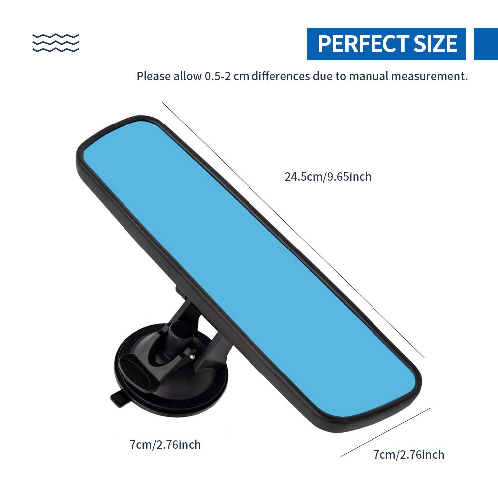 Vkinman Adjustable Car Interior Rear View Mirror - Universal Cars Trucks Suv - 9.64 X 2.6 Inch (Blue)