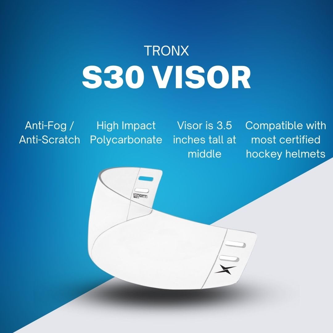 Tronx S30 Straight-Cut Hockey Helmet Clear Visor (Anti-Scratch/Anti-Fog) Ce Certified