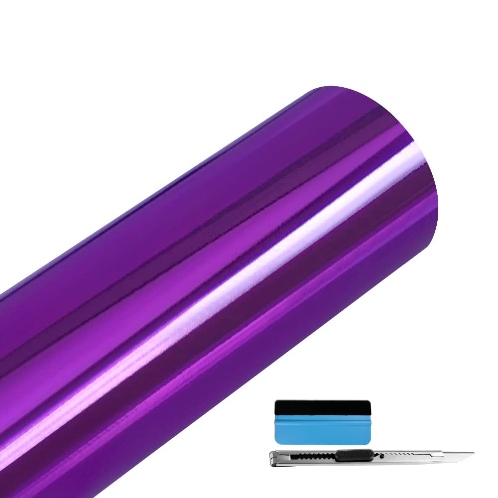 LZLRUN 1FT x 5FT Chrome Mirror Vinyl Wrap Adhesive Car Sticker Decal Film (Purple, 1FT x 5FT)