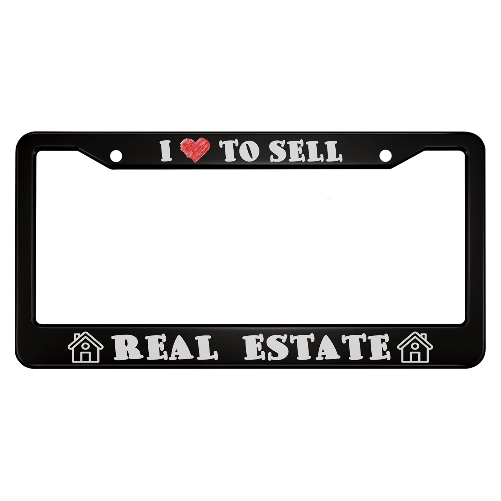 Ofloral I Love To Sell Real Estate Aluminum Alloy License Plate Frame Red Doodle Heart Cartoon Cute House Applicable To Us Stand
