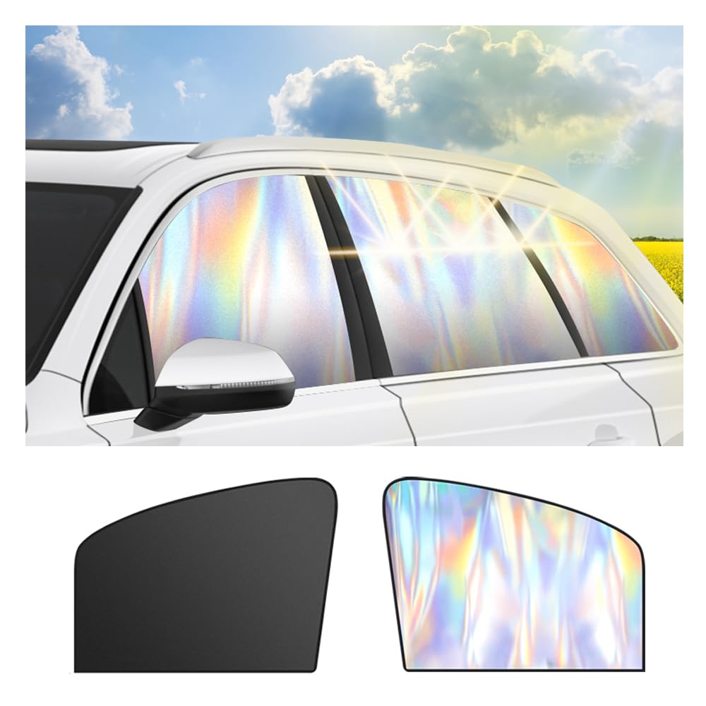 2PCS Holographic Front Car Window Shades,Magnetic Car Window Covers for Blocking Sunlight to Lower The Temperature Inside The Ca