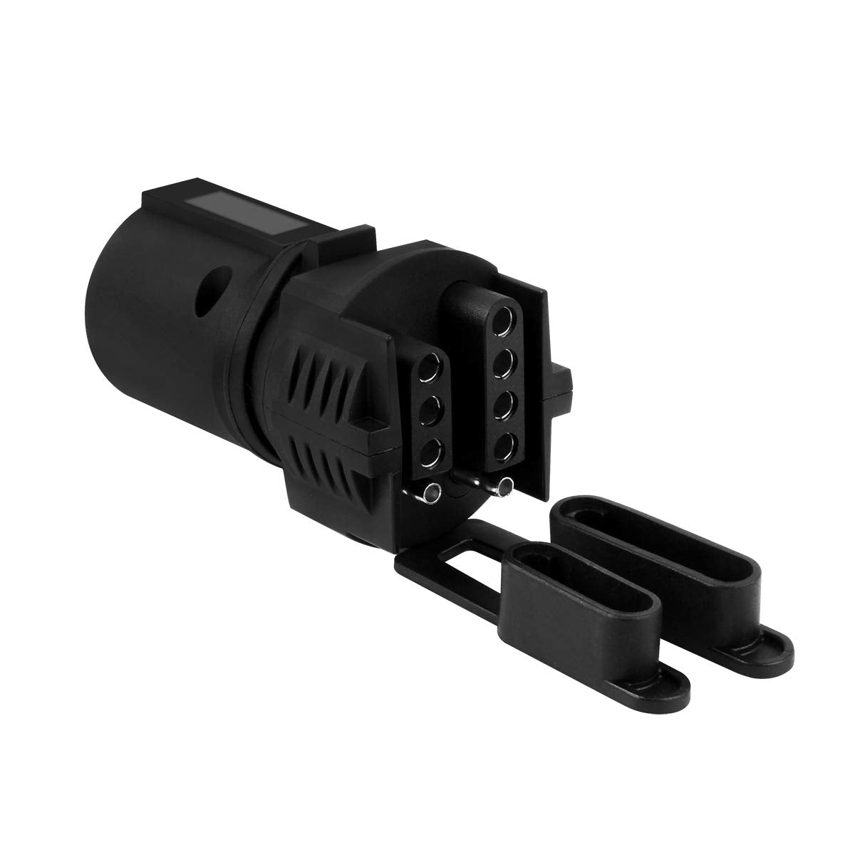 WOFTD Trailer Plug Adapter 7 Pin Round to 4 and 5 Flat Blade Trailer Connector Trailer Adapter, 2-in-1 Flat Blade Plug