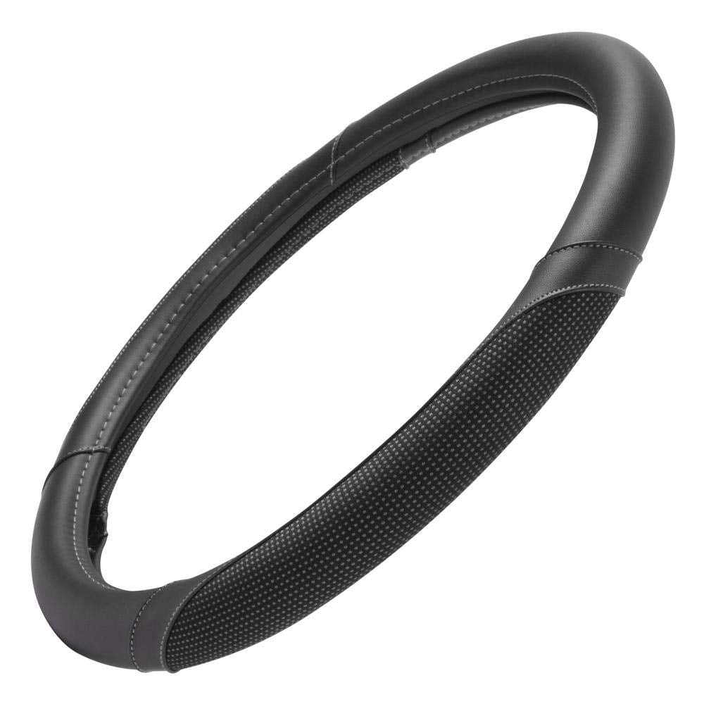 Motor Trend White Steering Wheel Cover - Dotted Comfort Polyester Grip On Stitched Synthetic Leather, White/Black