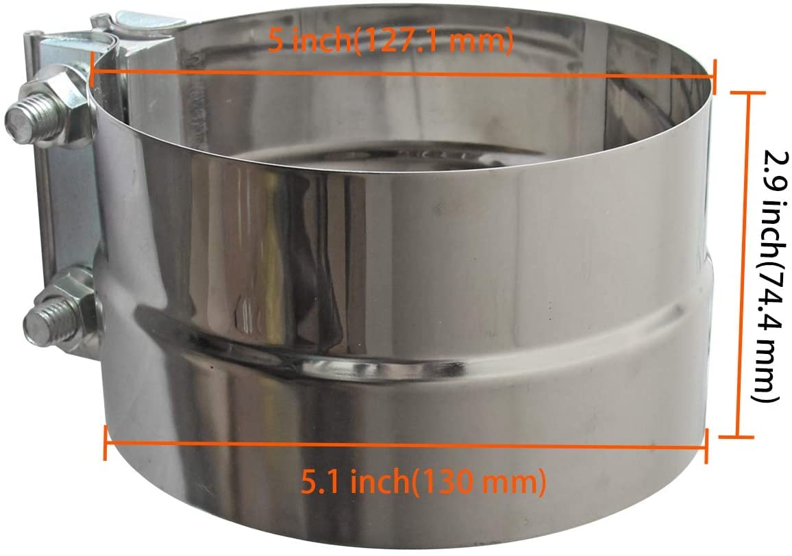 Exhaust Clamps Band Clamp 5 Lap Joint - Stainless Steel Lap Joint Exhaust Band Clamp With 1 Block 4Pcs For 5 Od To 5 Id Exhaust Pipe, Muffler, Elbow And Exhaust Tubing Connection(4 Pack)