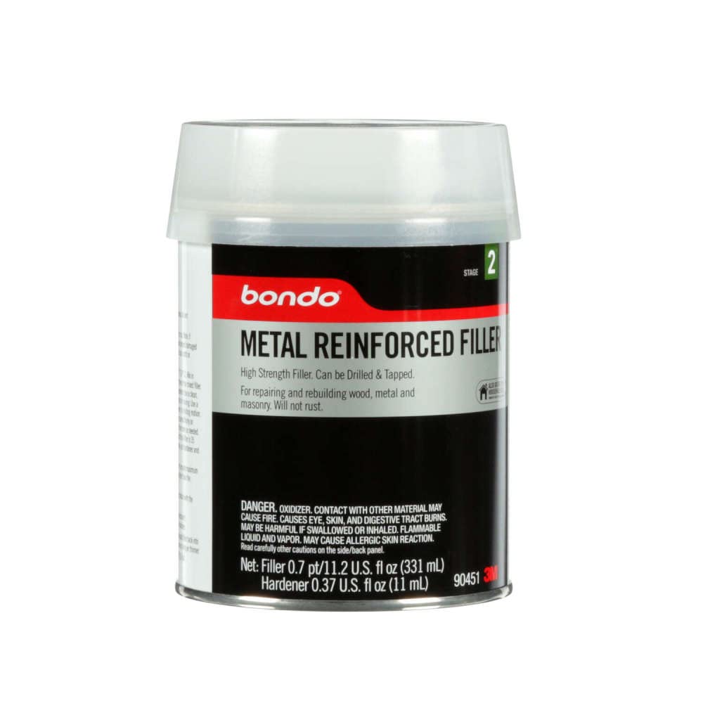 Bondo Metal Reinforced Filler - High Strength Filler, Can Be Drilled And Tapped - Will Not Rust, 11.2 Fl Oz With 0.37 Oz Hardene