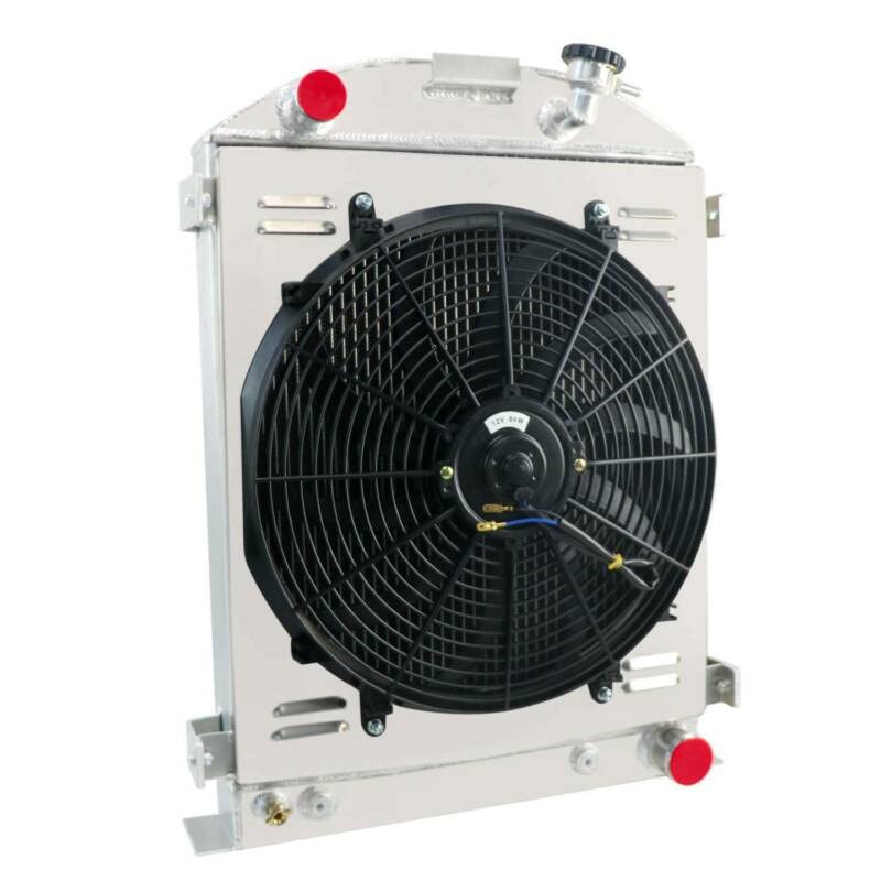 RadBuild 4 Row Aluminum Radiator Fit 1930-1931 Ford Model A & 1932 Model B & 1938 Model 81 A + Shroud + Fan + Relay, 4 Row Radia