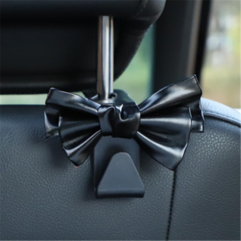 LIFOPY 2 Pack Car Purse Hooks, Cute Bow Car Seat Headrest Hook Hanger for Purses and Bags, Space-Saving Car Accessory(black)
