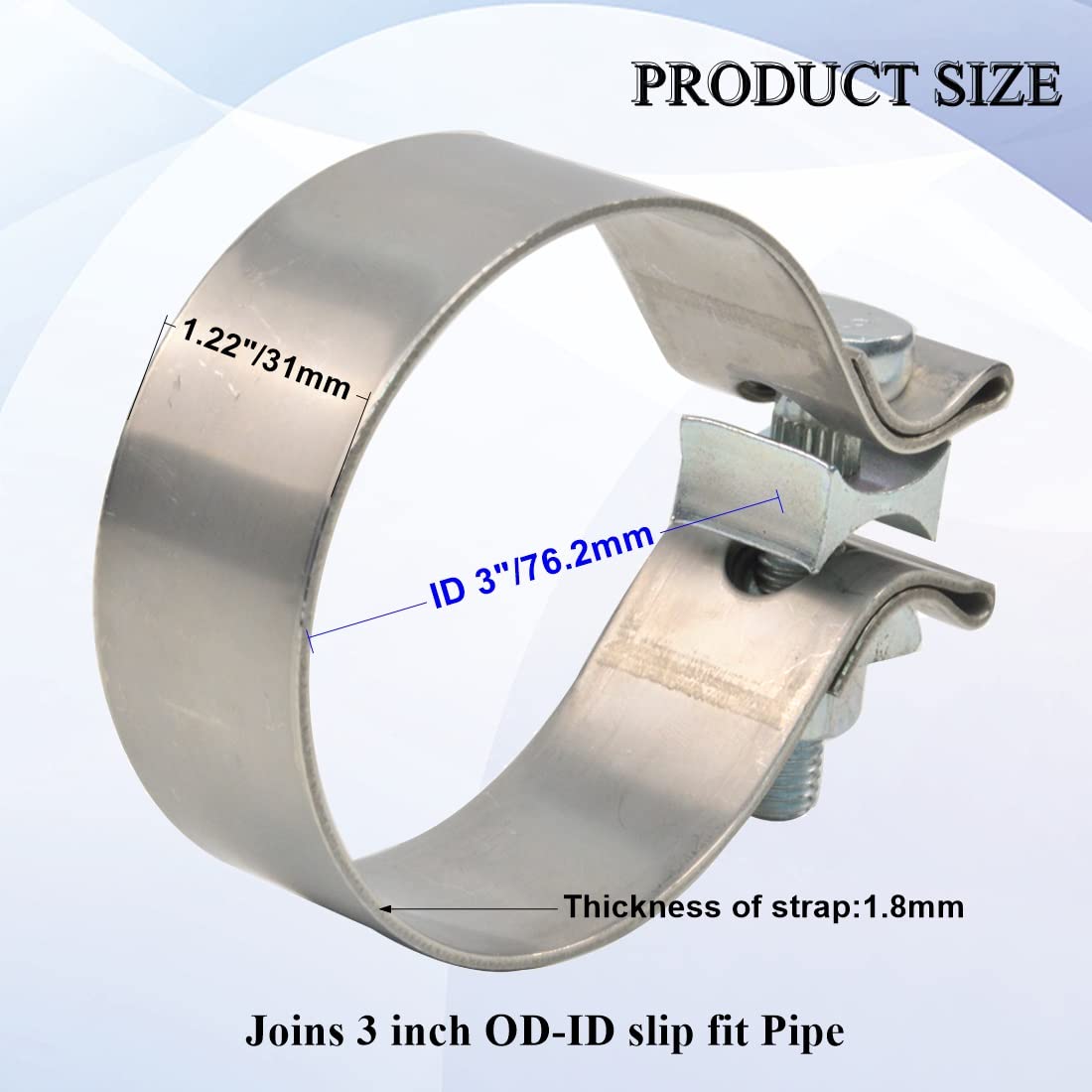 Emotor Stainless 3 Inch Narrow Band Exhaust Seal Clamp For Od 3'' Exhaust Pipes/Muffler/Tips