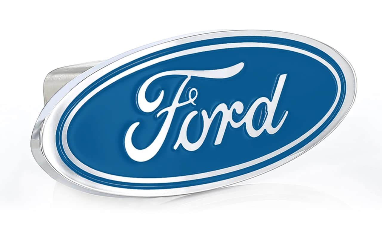Ford Blue Oval Solid Brass Hitch Cover Plug with 2 inch Stainless Steel Post