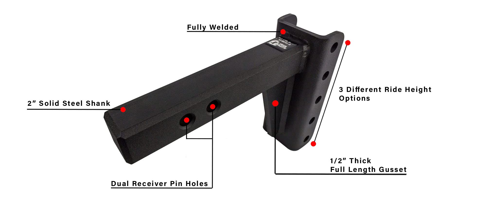 Bulletproof Hitches - 2.0' Adjustable Extreme Duty Trailer Hitch (30,000 Lb. Rating) - 4' Drop/Rise With 2' And 2 5/16' Dual Ball - Powder Coat, Solid Steel, Corrosion-Resistant