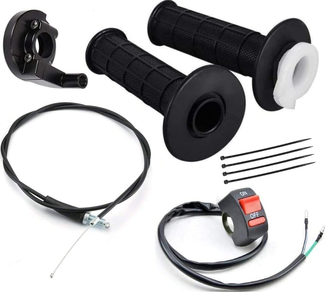 EVSOFMLF 7/8'' 22mm Twist Throttle Cable Handle Kit for 50 90 110 125 196 212cc Pit Bike Dirtbike Set with ON/Off Switch Button 