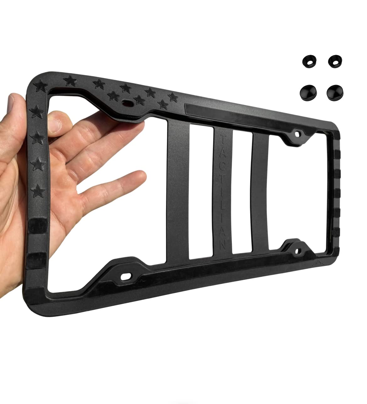 Tactilian Motorcycle License Plate Frame American Flag (Black) Anti Rattle Silicone Subdued 3D Stars And Stripes Usa Flag Gloss