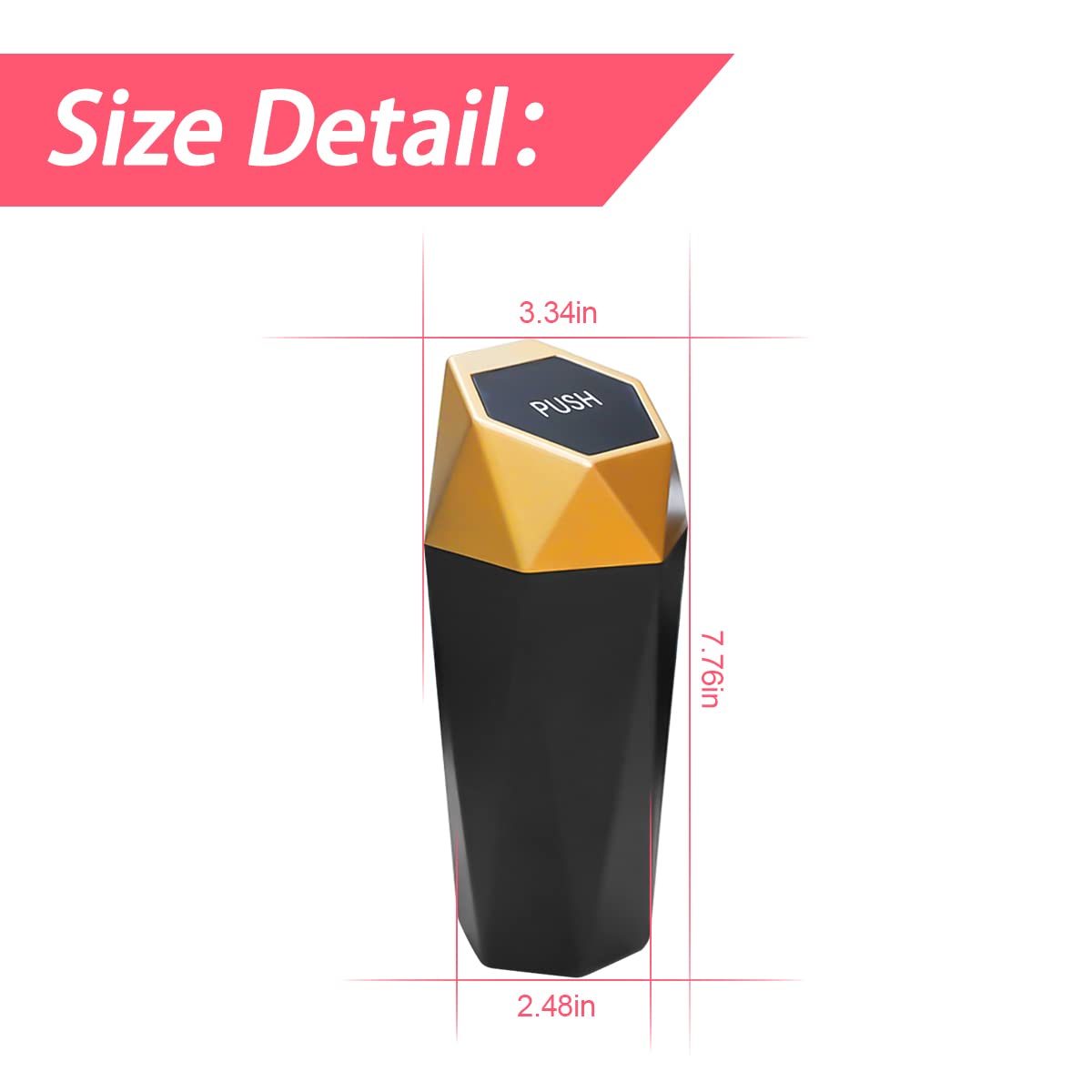2Pcs Car Trash Can With Lid, Mini Plastics Portable Auto Garbage Can, Small Leakproof Diamond Design Trash Dustbin, Waterproof V
