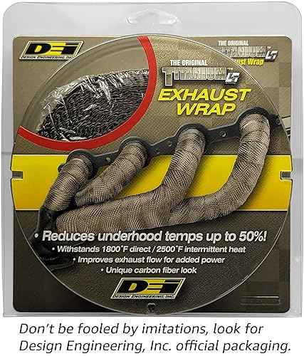 Design Engineering Titanium Exhaust Heat Wrap With Lava Rock Technology - 2 X 50' - Heat Wrap For Exhaust Pipes, Pliable Exhaust Wrap Tape, Withstands 1800°F Direct Heat & 2500°F Intermittent Heat