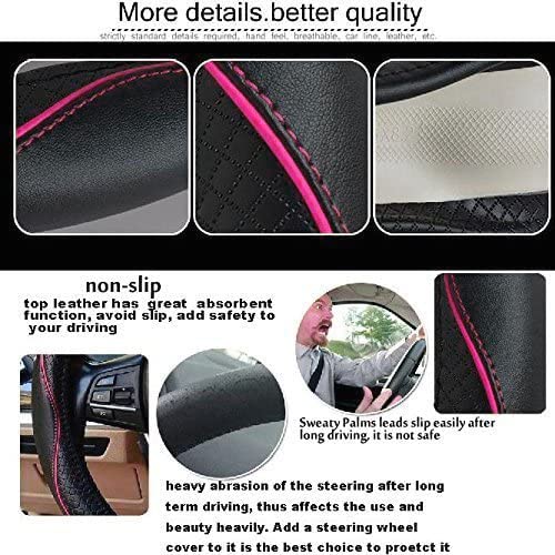 Car Steering Wheel Cover, Anti-Slip, Safety, Soft, Breathable, Heavy Duty, Thick, Full Surround, Sports Style (Black with Pink L
