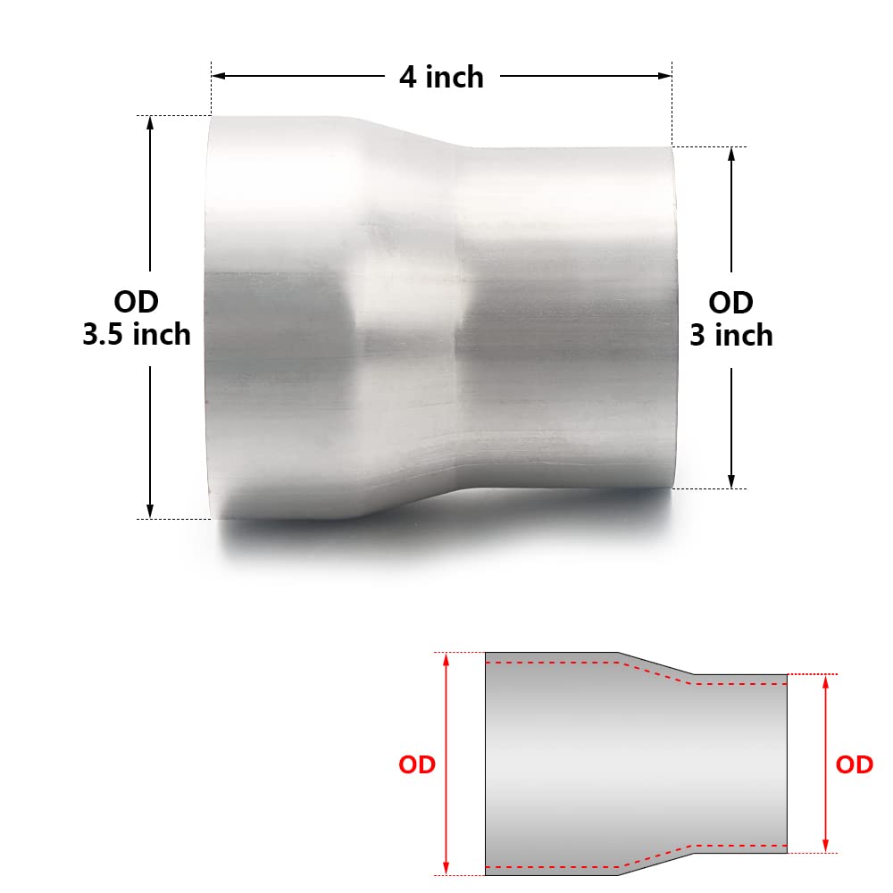 A-Karck Exhaust Adapter Connector 3 Od To 3.5 Od, Exhaust Pipe Reducer 4 Overall Length 304 Stainless Steel