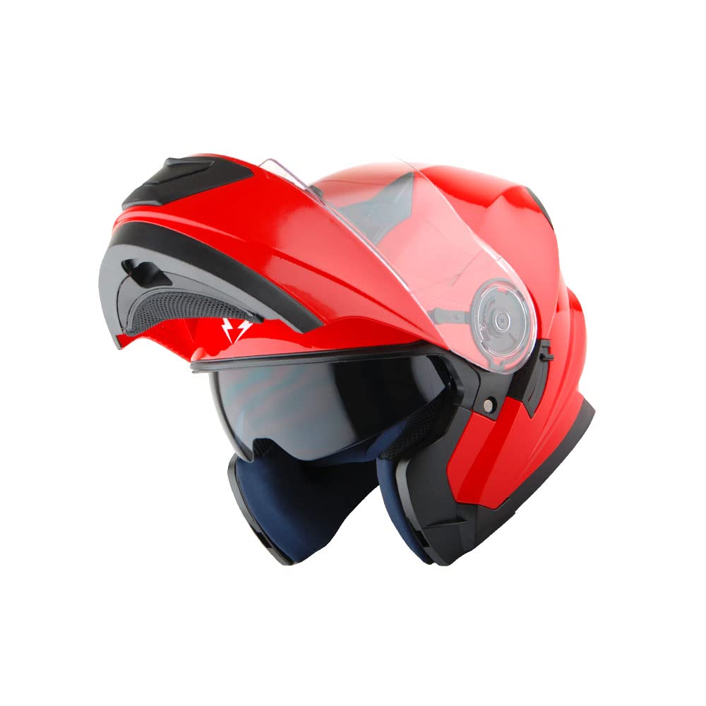 1Storm New Motorcycle Bike Modular Full Face Helmet Dual Visor Sun Shield: Glossy Red