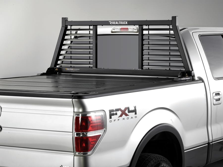 Realtruck Backrack Half Louvered Rack Frame Only | Black, No Drill | 147Lv | Fits 1999-2025 Ford F-250/F-350/F-450; 2017-2025 Fo